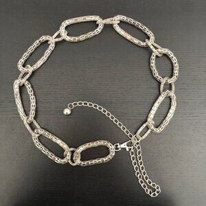 Retro Disco Party Metal Loop Chain Belt, Silver Color, 49.5 inches